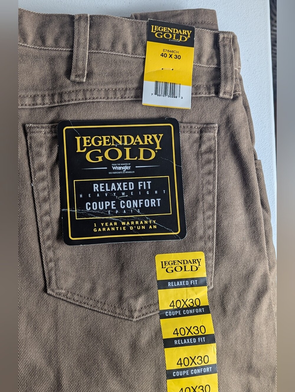 ​Legendary Gold by Wrangler Men's Heavyweight Relaxed Fit Brown Pants Size 40x30